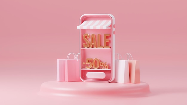 Boutique en ligne sur le site Web et la conception de téléphones mobiles Rendu 3D