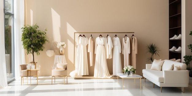 une boutique moderne avec des vêtements chics présentés dans un intérieur élégant minimaliste