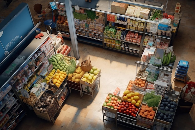 Boutique avec des produits vue de haut