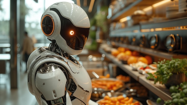 Boutiques de robots humanoïdes innovantes pour les légumes frais en magasin