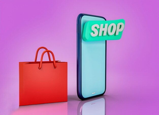 boutiqueSmartphonesignwithgiftboxshoppingbag3drenderconceptforonlineshoppingdiscount