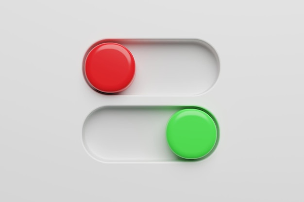 bouton bascule rouge et vert dans la conception de rendu 3d.