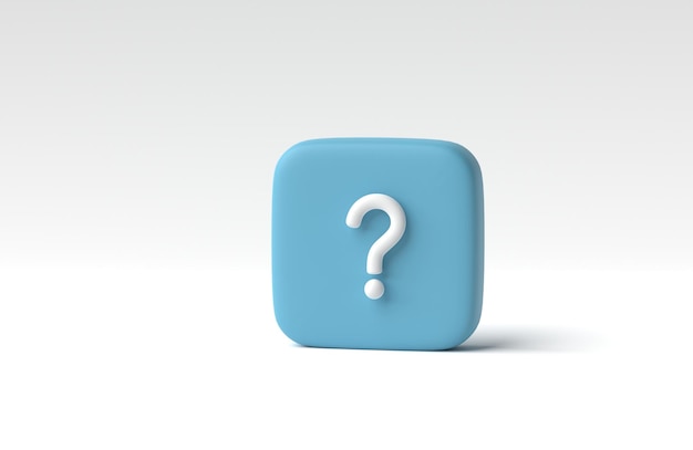 Bouton bleu avec symbole de point d'interrogation sur fond blanc rendu 3D illustration 3D