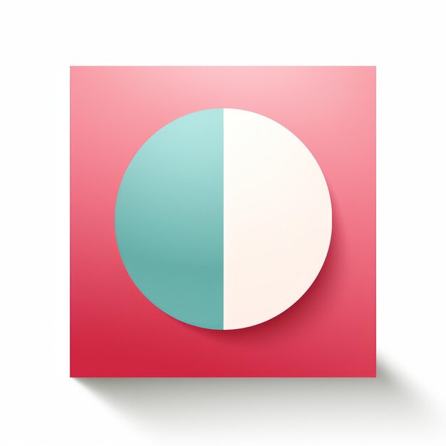 un bouton carré rose et turquoise avec un cercle blanc et bleu au milieu