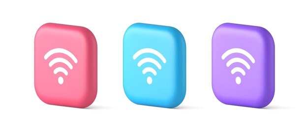 bouton de connexion Wi-Fi Internet haut débit sans fil cyberspace réseau numérique icônes 3D réalistes