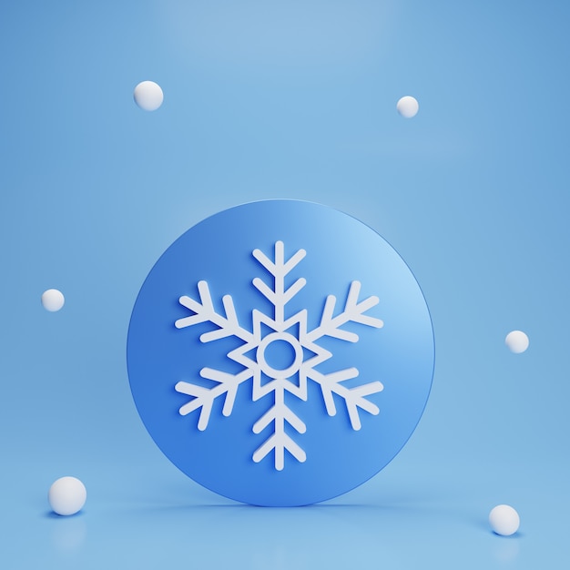 Bouton de flocon de neige bleu abstrait 3d sur fond bleu