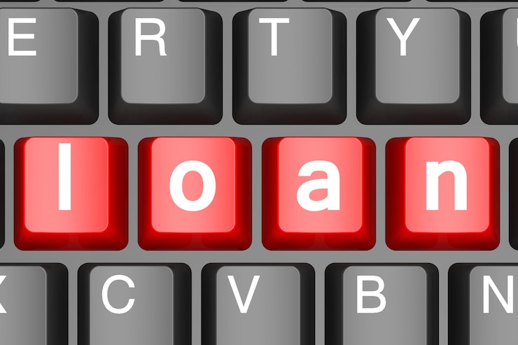 Photo bouton de prêt rouge sur le clavier de l'ordinateur moderne