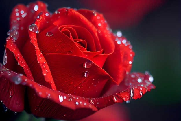 Un bouton de rose rouge avec des gouttes de pluie en gros plan