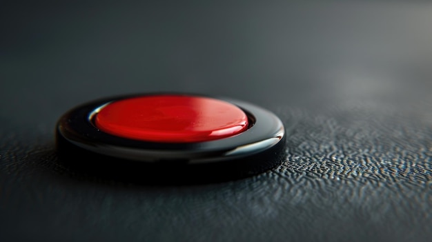 Photo un bouton rouge sur une surface noire élégante parfait pour la technologie ou les concepts d'affaires