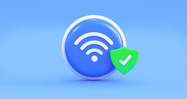 bouton de sécurité de réseau wifi sur fond bleu rendu 3D