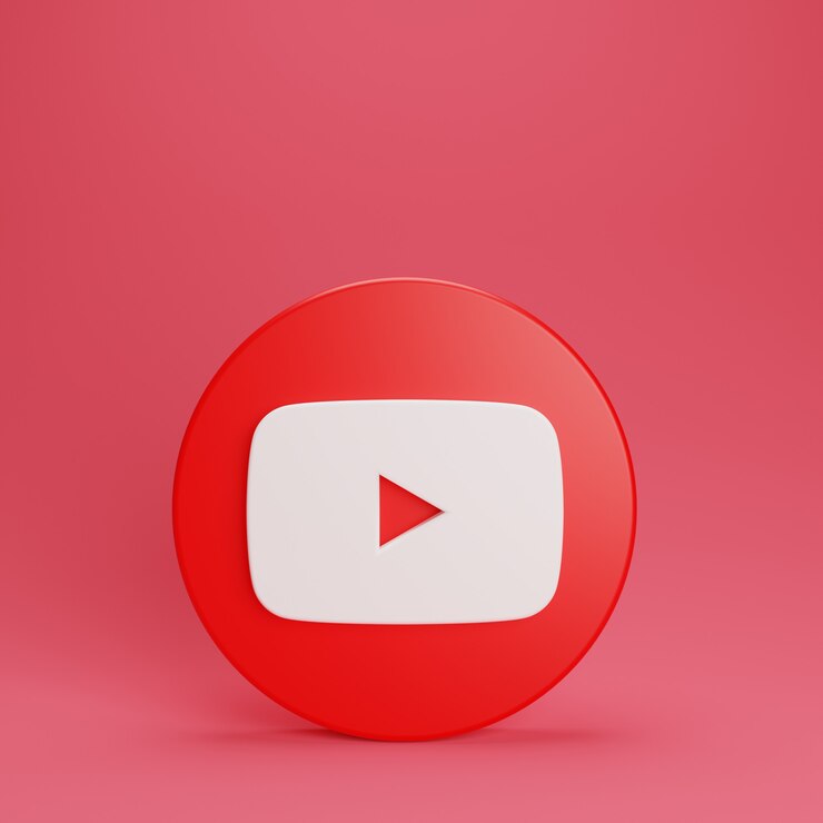 Photo bouton stand youtube sur fond rouge 3d