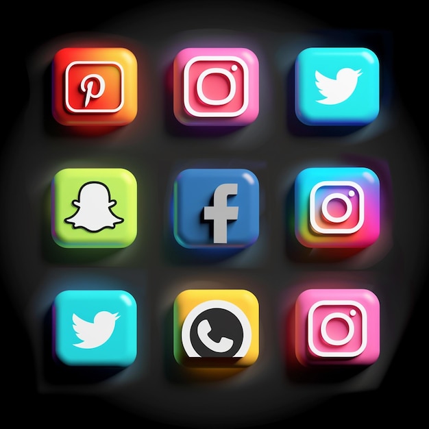 Des boutons réalistes avec une collection de logos de médias sociaux
