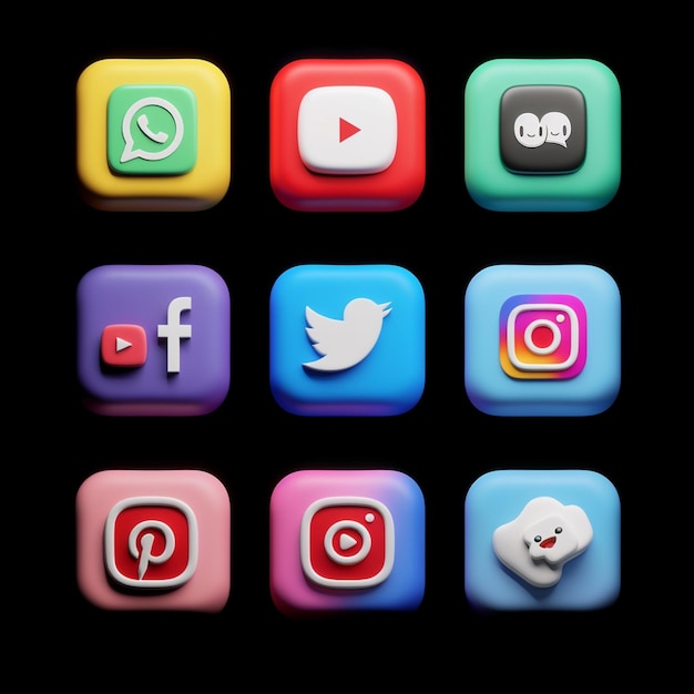 Des boutons réalistes avec une collection de logos de médias sociaux