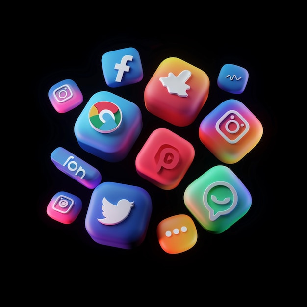 Des boutons réalistes avec une collection de logos de médias sociaux
