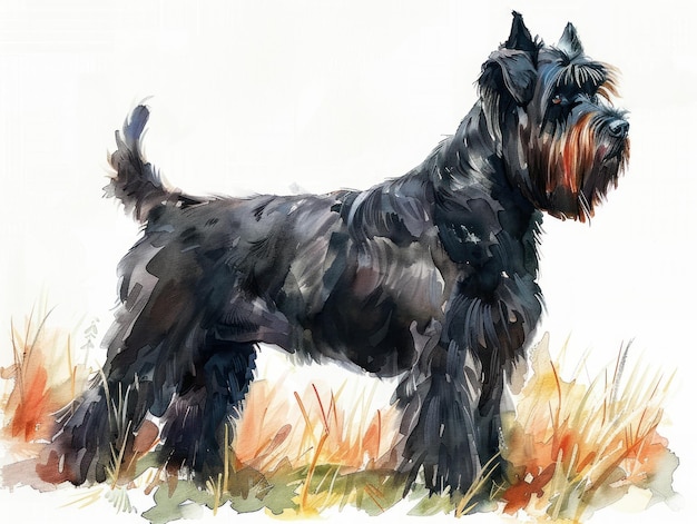 Bouvier des Flandres aquarelle isolée sur fond blanc