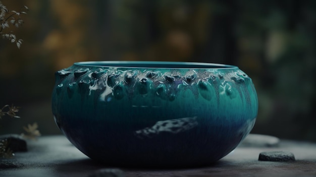 Bowls en céramique, glaçage fabriqué à la main, illustration sous-marine bleue, image, art généré par l'intelligence artificielle