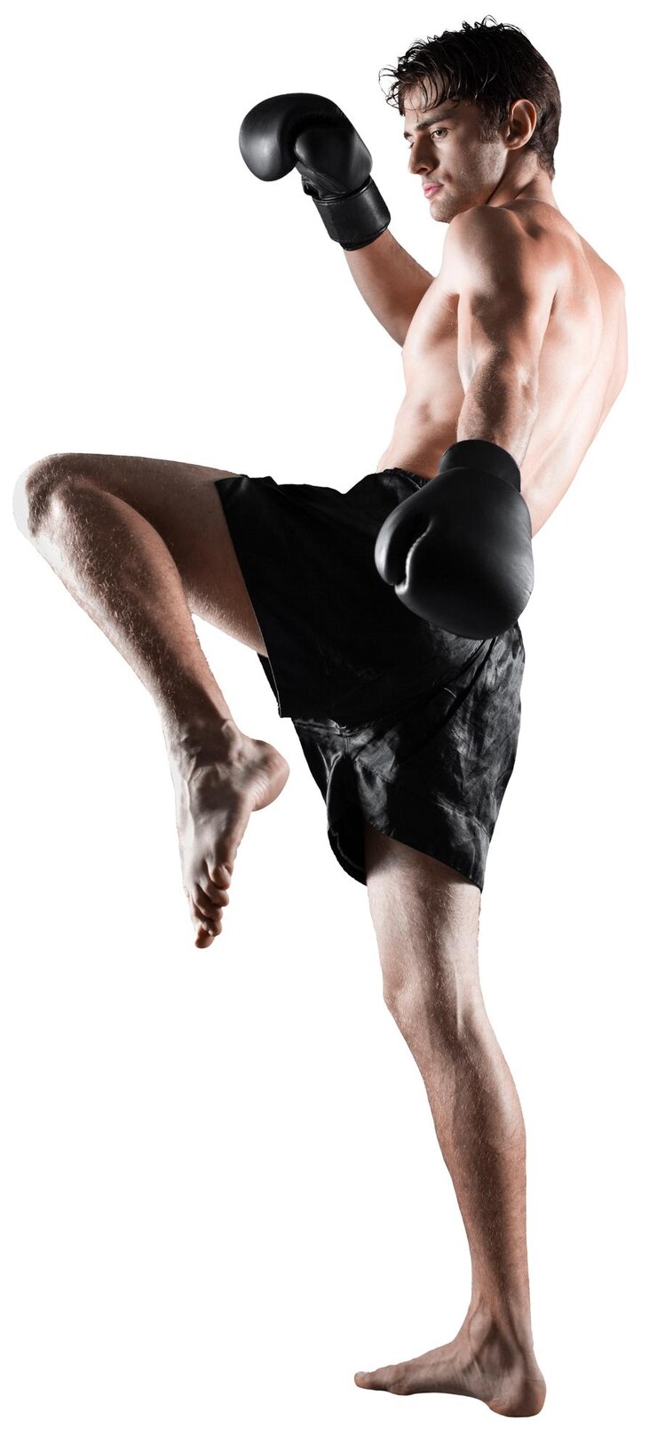 Photo boxer boxe saut gants de boxe caucasien frappant mma