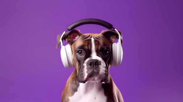 Boxeur portant des écouteurs sur fond violet