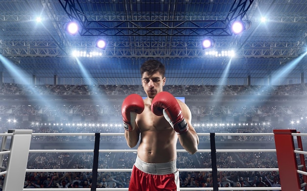 Boxeur professionnel sur un ring de boxe