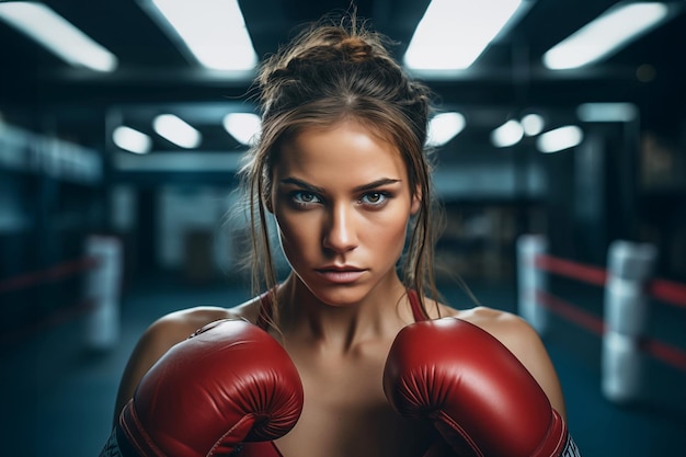 Une boxeuse dans le ring de boxe