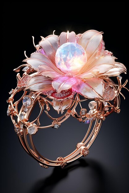 Un bracelet coloré avec une fleur d'or rose dans le style futuriste