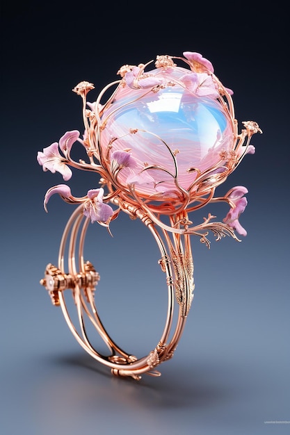 Un bracelet coloré avec une fleur d'or rose dans le style futuriste