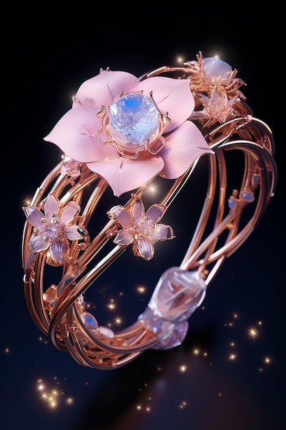 Un bracelet coloré avec une fleur d'or rose dans le style futuriste