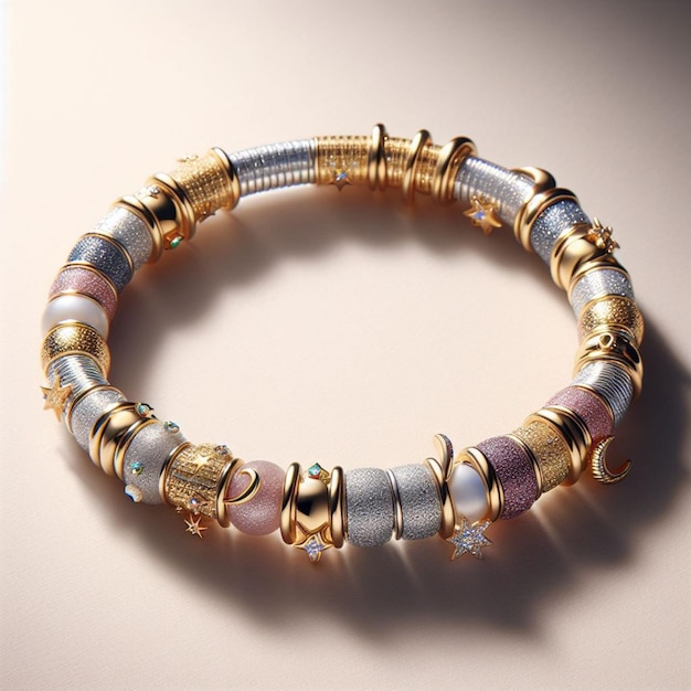 Photo bracelet de créateur fait de différents matériaux tels que le cuir d'or, d'argent ou de perles