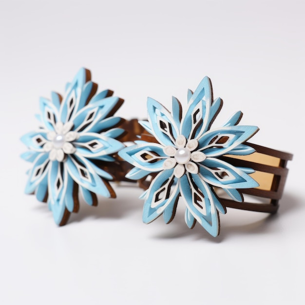 Le bracelet à manchettes en flocons de neige bleu et blanc est inspiré de Ekaterina Panikanova