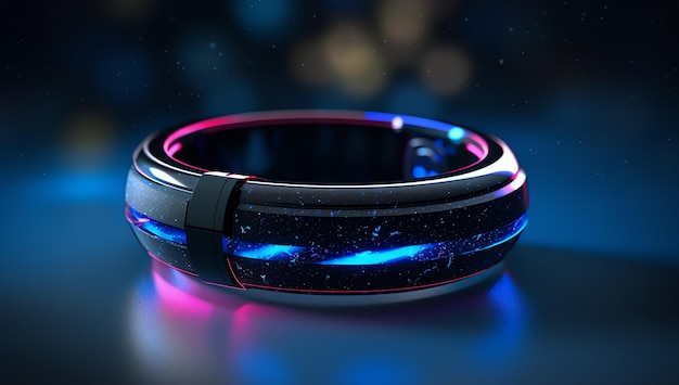 Photo un bracelet noir et bleu avec un néon bleu et rose brillant.