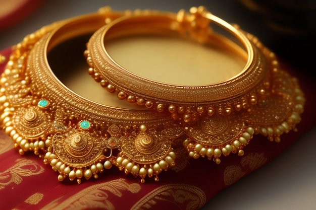 Un bracelet en or avec des perles d'or et des pierres de turquoise
