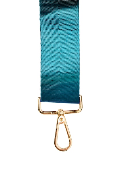 Bracelet textile bleu avec crochet à ressort sur fond blanc