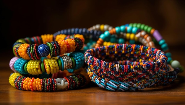 Bracelets et colliers de perles colorées une collection souvenir générée par l'IA