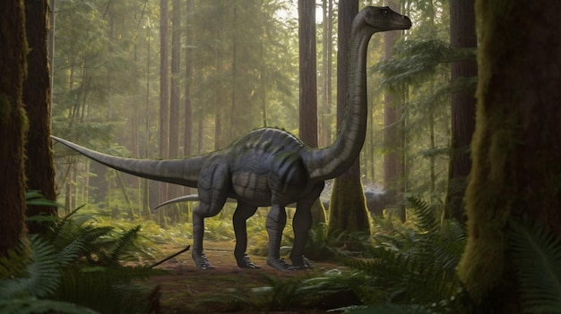 Brachiosaurus réaliste dans la forêt Paleoart de dinosaure carnivore avec un très long cou représenté en 3D Render