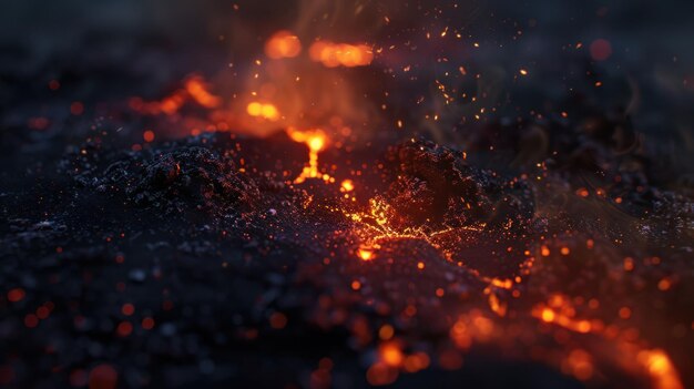 Des braises et des étincelles brillantes dans un paysage sombre Une scène captivante de braises brillantes