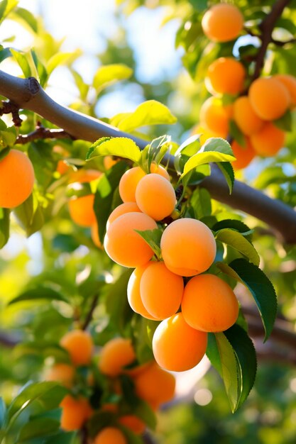 Branche avec des abricots mûrs dans le jardin Alimentation générative AI