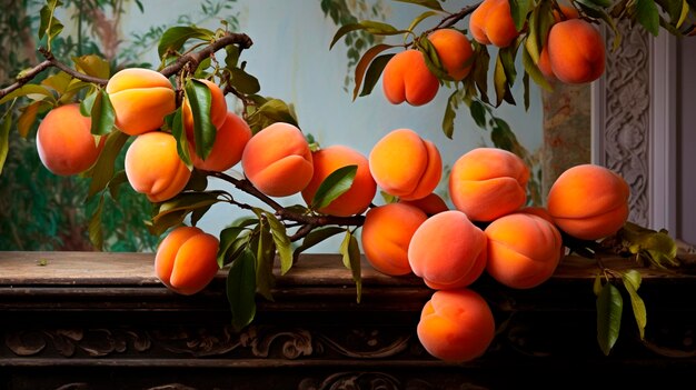 Branche avec des abricots mûrs dans le jardin Alimentation générative AI