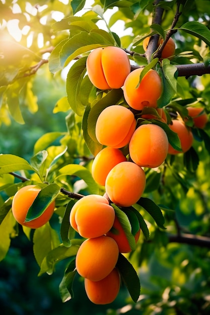 Branche avec des abricots mûrs dans le jardin Alimentation générative AI