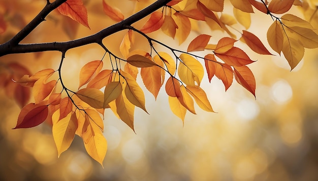 Une branche d'arbre aux feuilles d'automne colorées