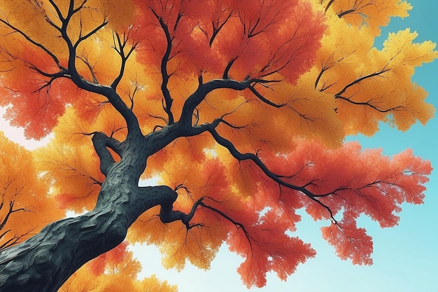 Une branche d'arbre feuillue dans des couleurs d'automne vives générées par l'IA