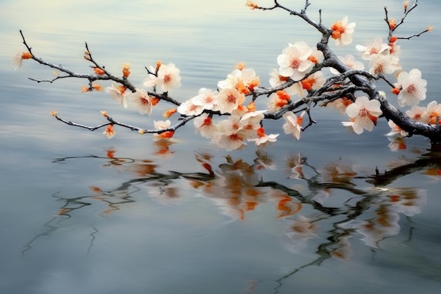 Une branche d'un arbre de fleur de cerisier avec des fleurs orange et le mot cerise sur le fond.