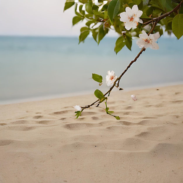 Photo une branche d'un arbre avec des fleurs sur elle est dans le sable
