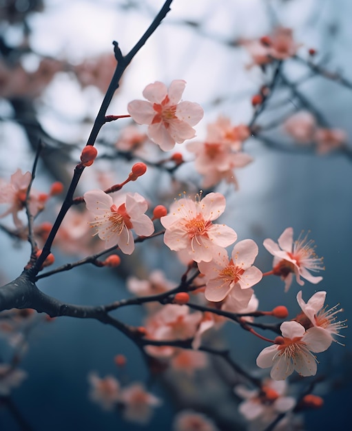 Une branche d'un arbre à fleurs roses