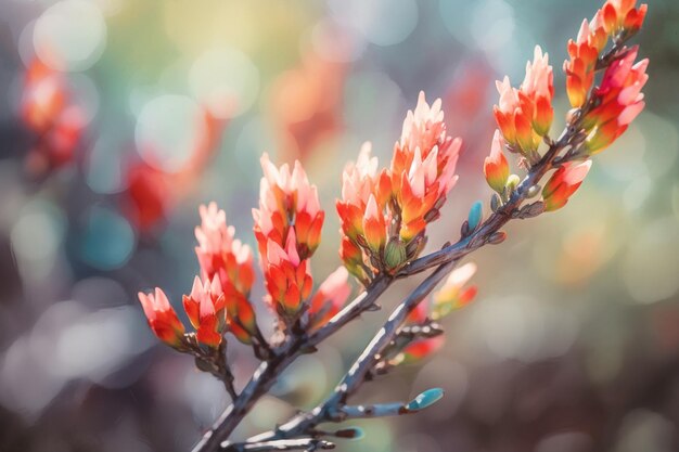 Une branche d'un arbre à fleurs rouges