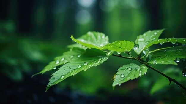 Une branche d'arbre avec des gouttes d'eau dessus