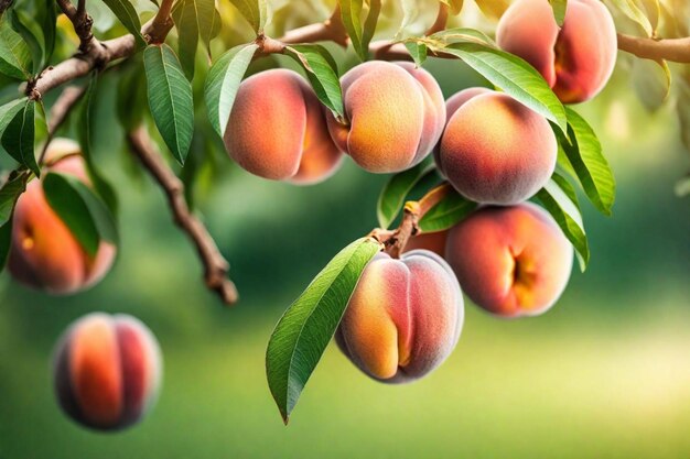 une branche d'un arbre avec des pêches accrochées à lui