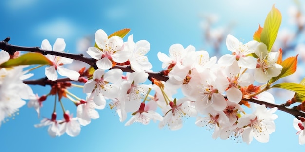 Une branche aux fleurs blanches et aux feuilles vertes