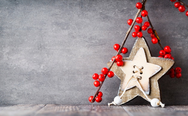 Photo branche aux fruits rouges, décor de noël