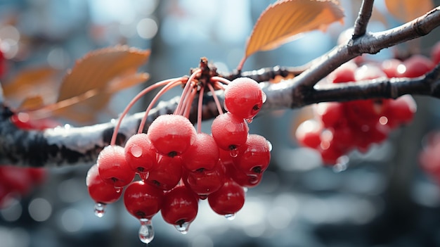 Une branche avec une baie rouge dessus vue propre