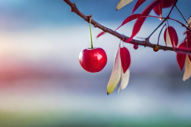 Photo une branche avec une cerise dessus